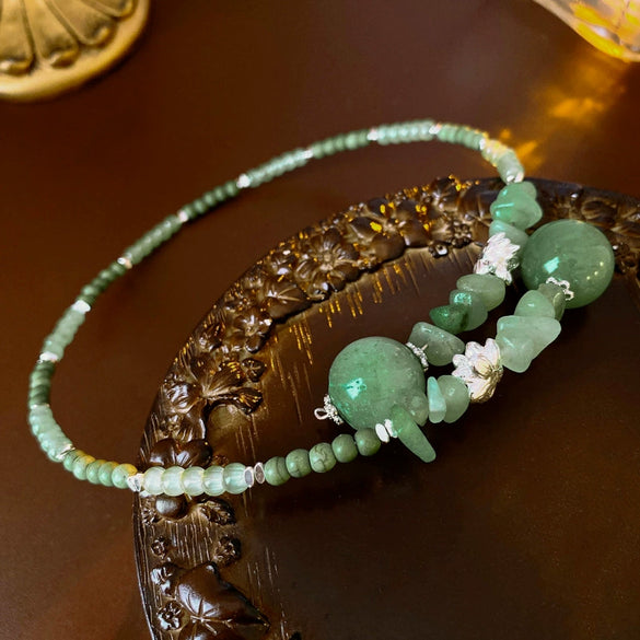 Wholesale Women's Jade And Artificial Crystal Beaded Flower Styling Clavicle Chain Necklace With Electroplating