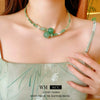 Wholesale Women's Jade And Artificial Crystal Beaded Flower Styling Clavicle Chain Necklace With Electroplating