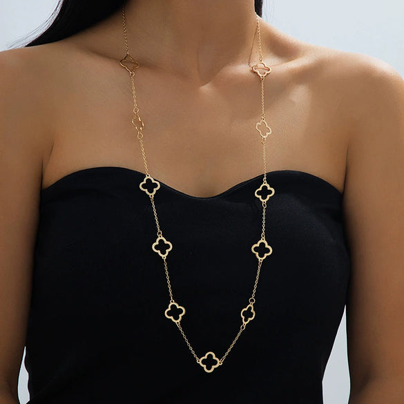 Wholesale Women's Jewelry Alloy Electroplated Flower And Four Leaf Clover Hollow Necklace