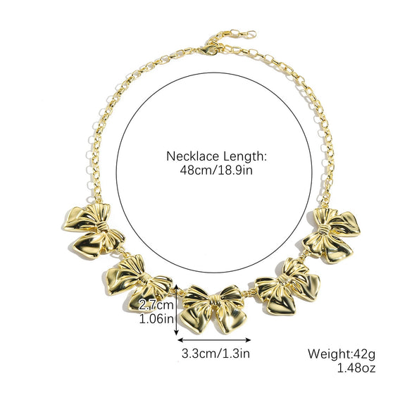 Wholesale Women's Jewelry Alloy Imitation Pearl Bow Geometric Necklace With Electroplating