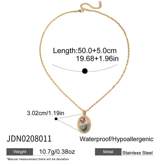 Wholesale Women's Jewelry Ancient Style Geometric And Floral Stainless Steel Electroplated Pendant Necklace