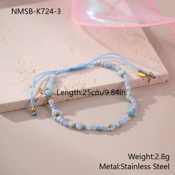 Wholesale Women's Jewelry Bohemian Style Colorful Natural Stone Bead String Bracelet Stainless Steel 18K Electroplated Geometric Pattern