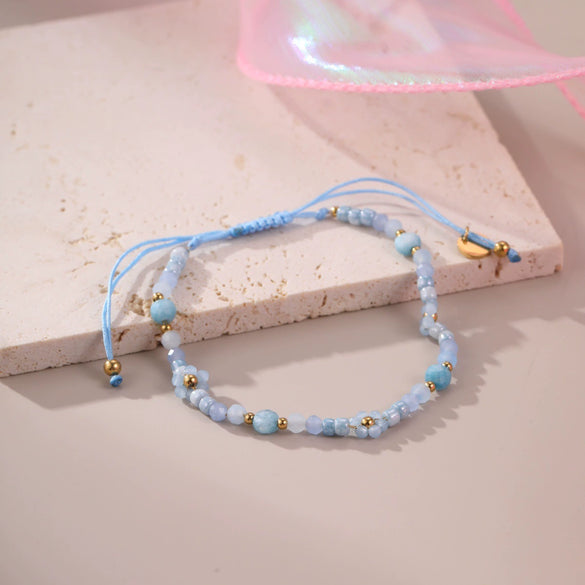 Wholesale Women's Jewelry Bohemian Style Colorful Natural Stone Bead String Bracelet Stainless Steel 18K Electroplated Geometric Pattern