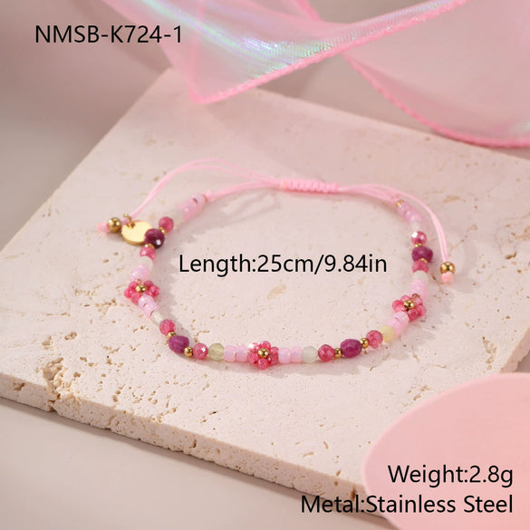 Wholesale Women's Jewelry Bohemian Style Colorful Natural Stone Bead String Bracelet Stainless Steel 18K Electroplated Geometric Pattern