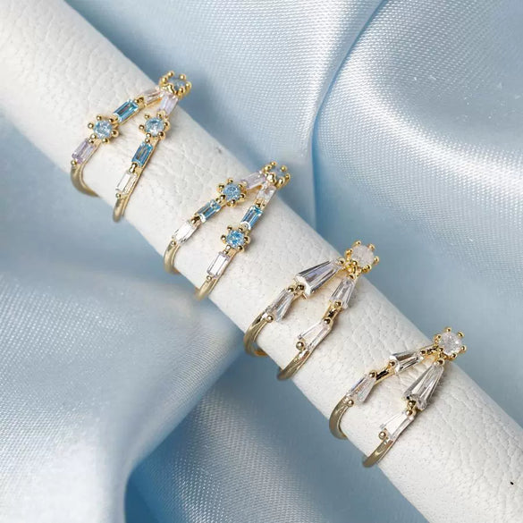 Wholesale Women's Jewelry Brass Vshaped Star Rectangular Earrings With Butterfly Buckle And Geometric Pattern Real Gold Plated And Diamond Design