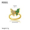 Wholesale Women's Jewelry Butterfly Ring Copper Electroplating Green Zircon Diamond Insect Pattern