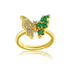 Wholesale Women's Jewelry Butterfly Ring Copper Electroplating Green Zircon Diamond Insect Pattern