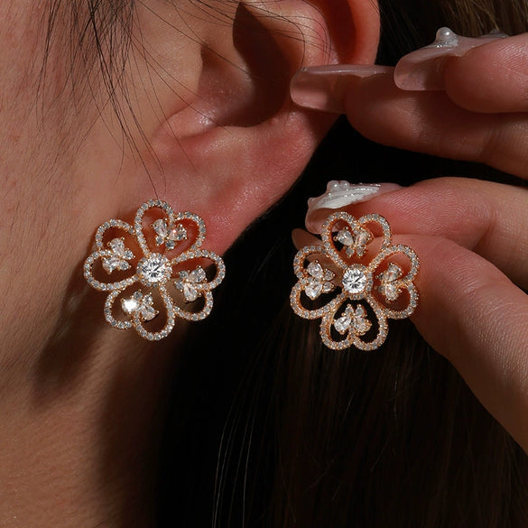 Wholesale Women's Jewelry Copper Alloy 18K Gold Plated Multizircon Earrings