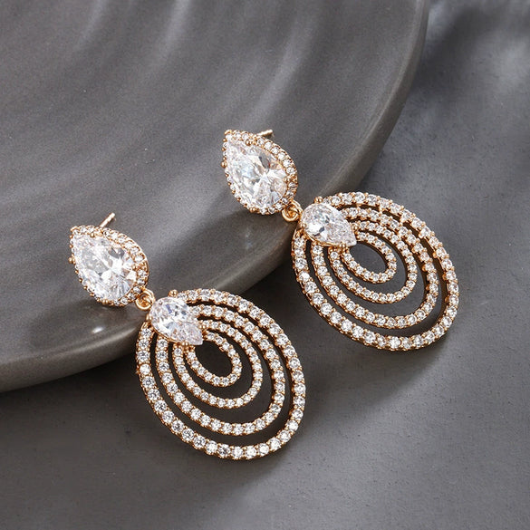 Wholesale Women's Jewelry Copper Alloy 18K Gold Plated Multizircon Earrings