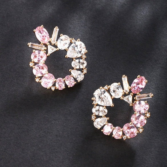 Wholesale Women's Jewelry Copper Alloy 18K Gold Plated Multizircon Earrings