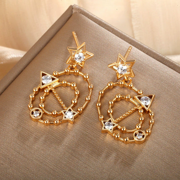 Wholesale Women's Jewelry Copper Alloy 18K Gold Plated Multizircon Earrings