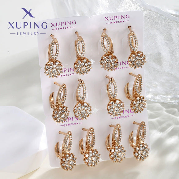 Wholesale Women's Jewelry Copper Alloy 18K Gold Plated Multizircon Earrings