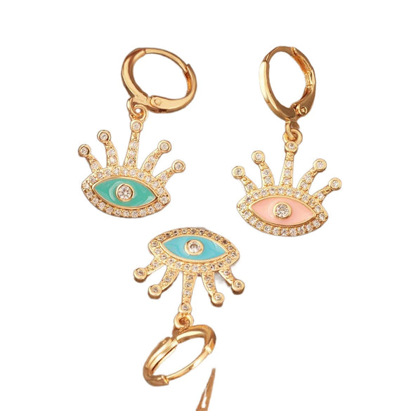 Wholesale Women's Jewelry Copper Gold Plated Zircon Devil's Eye Personality Necklace Earrings