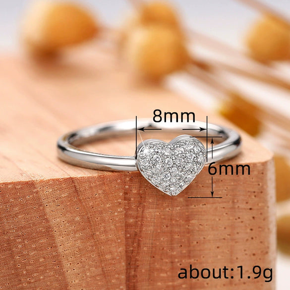 Wholesale Women's Jewelry Copper Heartshaped Geometric Zircon Ring
