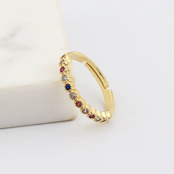 Wholesale Women's Jewelry Copper Inlaid Zircon Geometric Ring Bracelet Goldplated Artificial Gem Semiprecious Stone Sevencolorful Rainbow Design