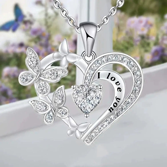 Wholesale Women's Jewelry Copper Mixed Gemstone Inlay Love Butterfly Pendant O Shaped Chain Electroplating Heart Shaped Animals Style
