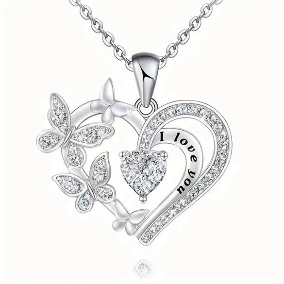 Wholesale Women's Jewelry Copper Mixed Gemstone Inlay Love Butterfly Pendant O Shaped Chain Electroplating Heart Shaped Animals Style