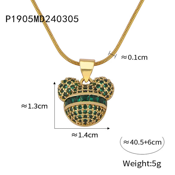 Wholesale Women's Jewelry Copper Pendant With Diamondembedded Cartoon Bear Geometric Style Titanium Steel Oshaped Clavicle Chain Electroplated