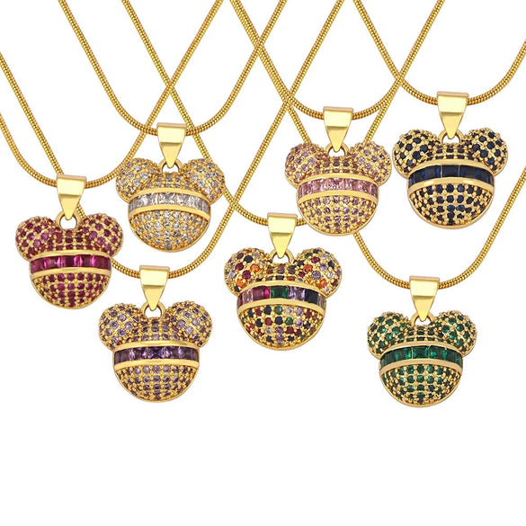 Wholesale Women's Jewelry Copper Pendant With Diamondembedded Cartoon Bear Geometric Style Titanium Steel Oshaped Clavicle Chain Electroplated