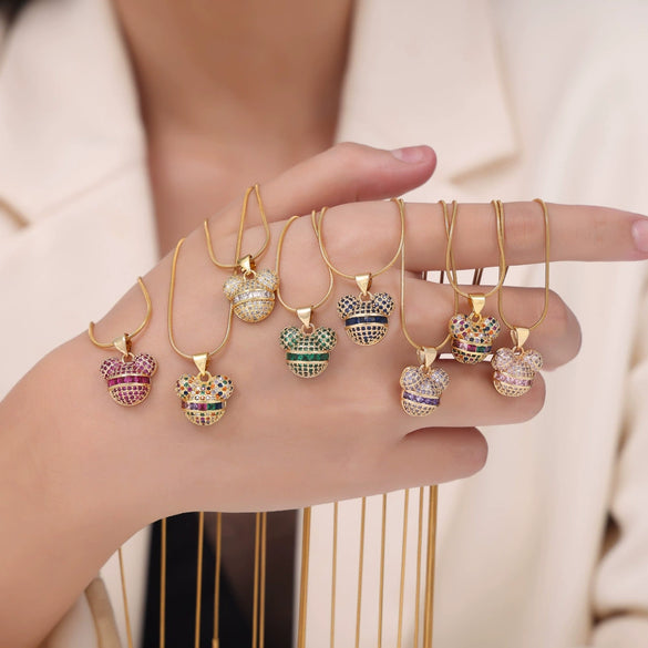 Wholesale Women's Jewelry Copper Pendant With Diamondembedded Cartoon Bear Geometric Style Titanium Steel Oshaped Clavicle Chain Electroplated