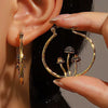 Wholesale Women's Jewelry Copper Vintage Retro Plant Flower Carved Branch Mushroom Pendant Earrings And Ring