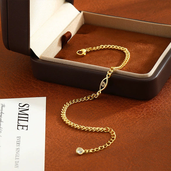 Wholesale Women's Jewelry Cuban Chain Bracelet Copper Electroplated Geometric Devil's Eye Zircon Retro Style