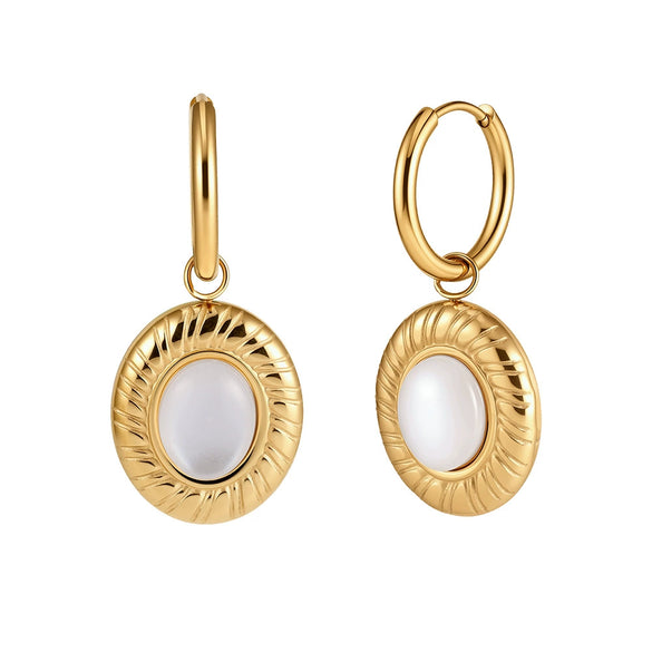 Wholesale Women's Jewelry Earrings And Necklaces With Original Design Geometric Shape Motherofpearl And Titanium Steel Vacuum Real Gold Plating