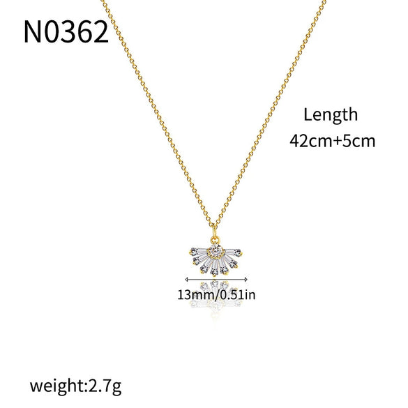 Wholesale Women's Jewelry Fan Shaped Pendant Clavicle Chain Zircon Necklace Copper Plated With Real Gold Geometric Style Electroplated