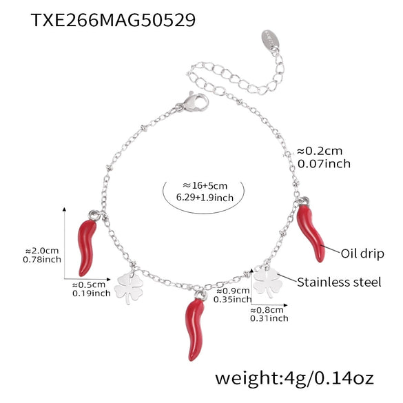 Wholesale Women's Jewelry Ferris Wheel Four Leaf Clover Red Chili Pendant Necklace In Stainless Steel With Enamel Glaze And Electroplating