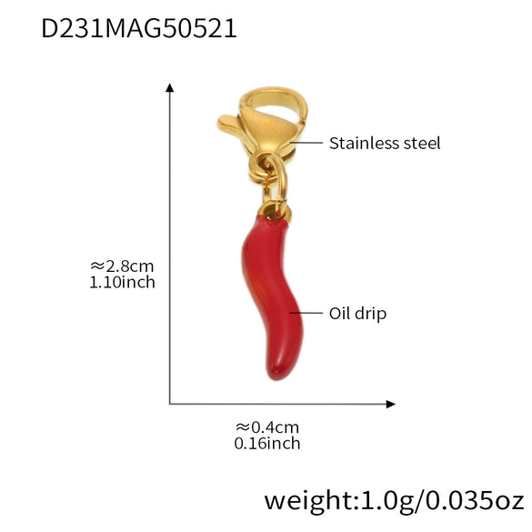 Wholesale Women's Jewelry Ferris Wheel Four Leaf Clover Red Chili Pendant Necklace In Stainless Steel With Enamel Glaze And Electroplating