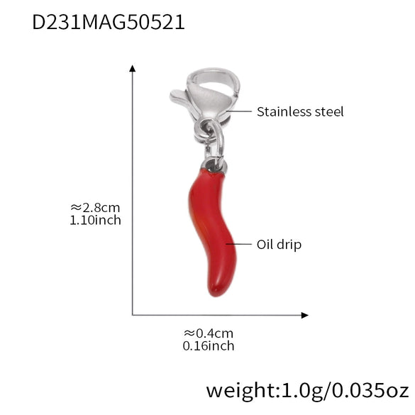 Wholesale Women's Jewelry Ferris Wheel Four Leaf Clover Red Chili Pendant Necklace In Stainless Steel With Enamel Glaze And Electroplating