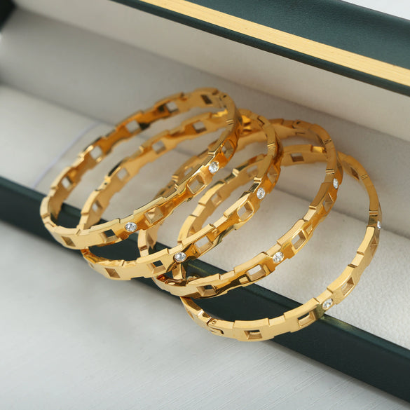 Wholesale Women's Jewelry Ferris Wheel Niche Geometric Style Bracelet Titanium Steel Inlaid With Sparkling Zircon 18K Gold Plated