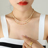 Wholesale Women's Jewelry French Retro Style Overlapping Oil Dripping Titanium Steel Chain With White Yellow Shell Pendant Electroplated Geometric Design Necklace