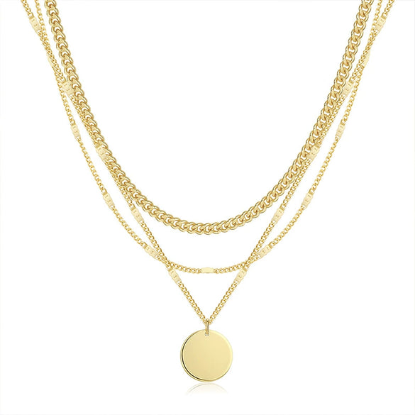 Wholesale Women's Jewelry Geometric Copper Gold Plated Multilayer Clavicle Chain Necklace