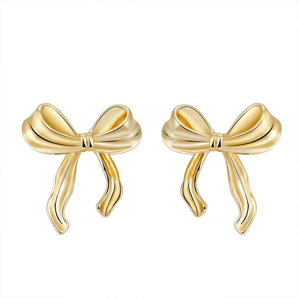 Wholesale Women's Jewelry Light Luxury Copper Gold Plated Bow Tie Earrings