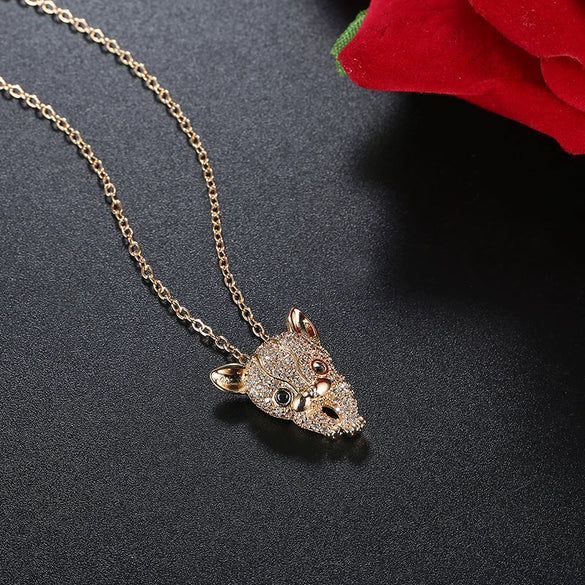 Wholesale Women's Jewelry Lovely Animals Style Leopard Head And Kitten Zircon Pendant Necklace With Environmental Protection Copper Chain
