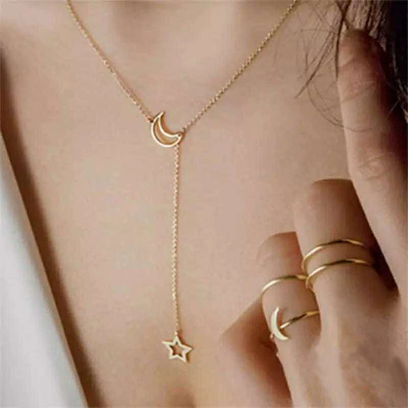Wholesale Women's Jewelry Metal Pendant Necklace With Star Moon Pattern Electroplated Cross Chain Style