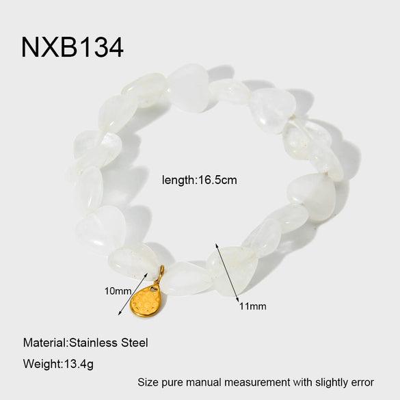 Wholesale Women's Jewelry Natural Crystal Semiprecious Stone Stainless Steel Heart Geometric Gold Plated Beaded Necklace Bracelet Earrings Accessories