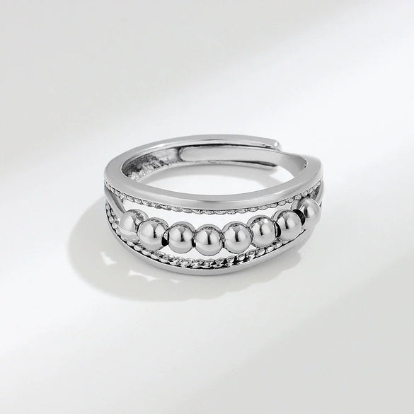 Wholesale Women's Jewelry Ring S925 Silver Geometric Electroplated Simple Wave Point Beaded Open Ring