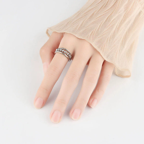 Wholesale Women's Jewelry Ring S925 Silver Geometric Electroplated Simple Wave Point Beaded Open Ring