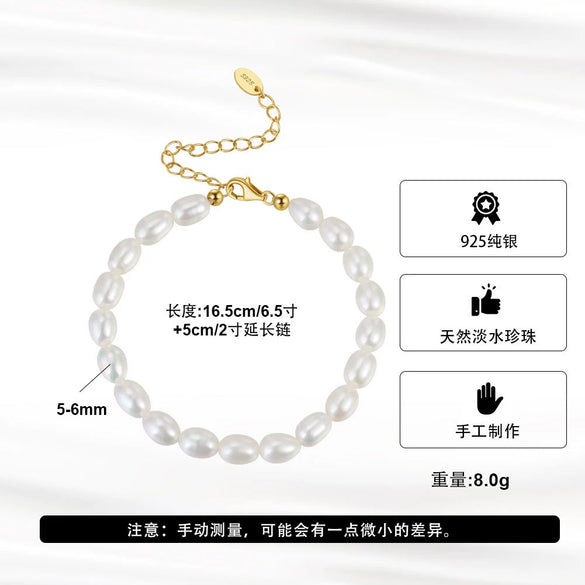 Wholesale Women's Jewelry S925 Sterling Silver Bracelet With Natural Freshwater Pearl Baroque Electroplating Geometric Style