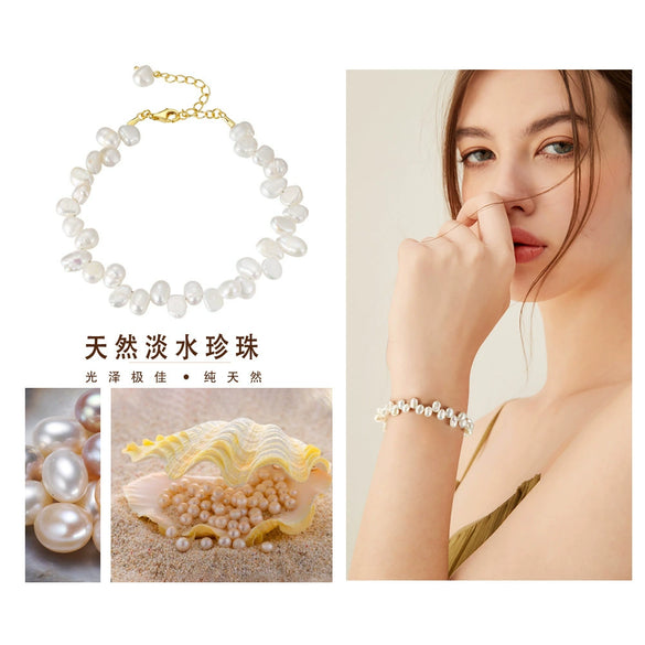 Wholesale Women's Jewelry S925 Sterling Silver Bracelet With Natural Freshwater Pearl Baroque Petals Geometric Electroplated