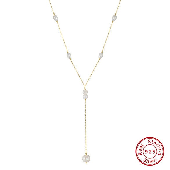 Wholesale Women's Jewelry S925 Sterling Silver Freshwater Pearl Exaggerated Geometric Electroplated Necklace With Extension Chain