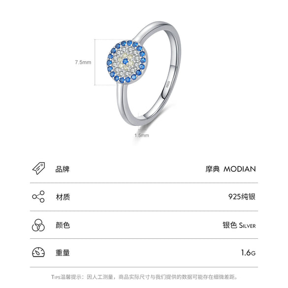 Wholesale Women's Jewelry S925 Sterling Silver Round Geometric Microinlay Devil's Eye Ring