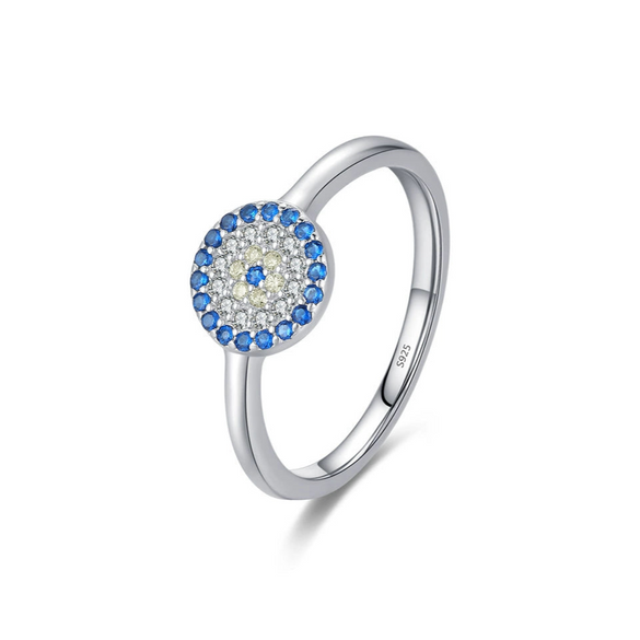 Wholesale Women's Jewelry S925 Sterling Silver Round Geometric Microinlay Devil's Eye Ring