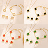 Wholesale Women's Jewelry Set Copper Titanium Steel Four Leaf Clover Pattern Electroplated Necklace Bracelet Earring Ring