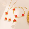 Wholesale Women's Jewelry Set Copper Titanium Steel Four Leaf Clover Pattern Electroplated Necklace Bracelet Earring Ring