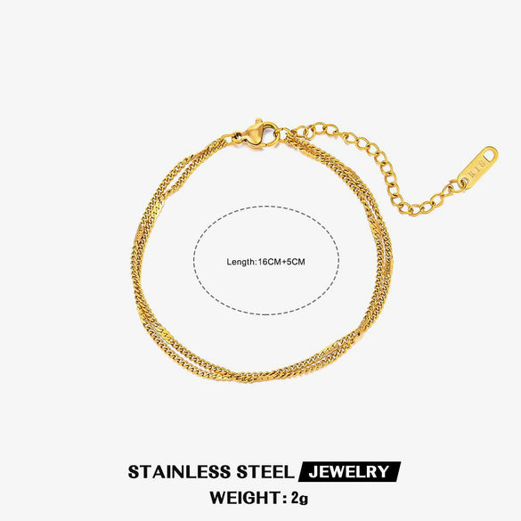 Wholesale Women's Jewelry Set Cuban Chain Bracelet Stacked 18K Gold Plated Stainless Steel Flat Snake Bracelet With Geometric Pattern