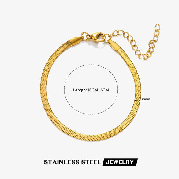 Wholesale Women's Jewelry Set Cuban Chain Bracelet Stacked 18K Gold Plated Stainless Steel Flat Snake Bracelet With Geometric Pattern