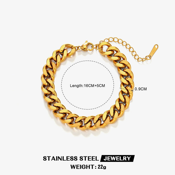 Wholesale Women's Jewelry Set Cuban Chain Bracelet Stacked 18K Gold Plated Stainless Steel Flat Snake Bracelet With Geometric Pattern